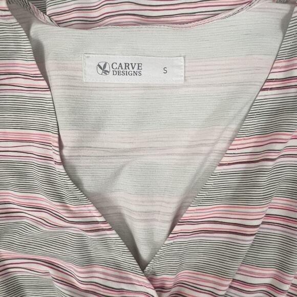 Carve Designs Dress Pink Gray Striped Knit Short Sleeve Sz S Babydoll Y2K V-neck - Picture 5 of 9